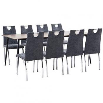 vidaXL Juego de Comedor 9 Piezas Cuero Sintético Mobiliario Decoración Interior Casa Hogar Robusto Duradero Resistente Funcional Práctico Útil Negro
