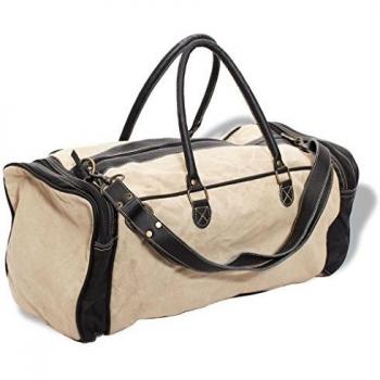 vidaXL Bolsa de Viaje de Lona y Cuero Auténtico Color Beige Bolso de Mano Maleta