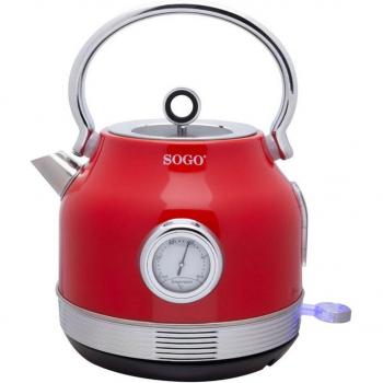 Hervidor Eléctrico Retro 1.8L 2200W con Termómetro y Protección Contra Sobrecalentamiento - Rojo