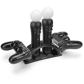 Nitho Arch Charger Estación de Carga 4 en 1 para Mandos PS4 y PS Move, incluye cargador rápido para 2 mandos de PS4 y 2 mandos de PS Move, color negro