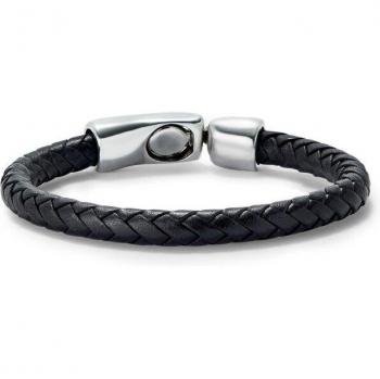 UNO de 50 Sterling Silver Plated Braided Leather Bracelet