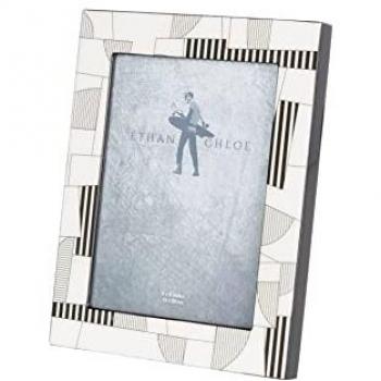 Portafotos Elegante de MDF Gris y Blanco 15x20 cm con Protección para Fotos