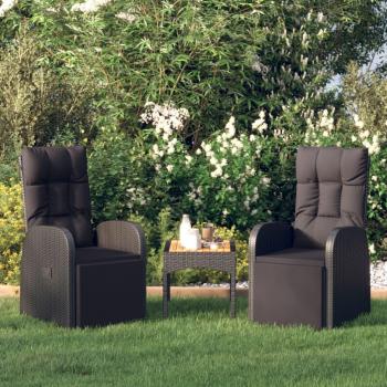 Sillas reclinables de jardín vidaXL 2 unidades con cojines ratán sintético color negro