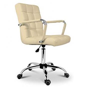 Silla de Oficina Isabella Clásica Italiana con Base Acolchada en Beige y Ruedas