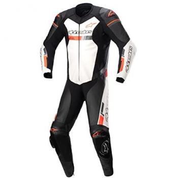 Alpinestars Mono de Cuero GP Force Chaser V2 Negro-Blanco-Rojo Fluo, Traje de motocicleta de una pieza, material: cuero, color: negro con detalles en blanco y rojo fluo, talla disponible: