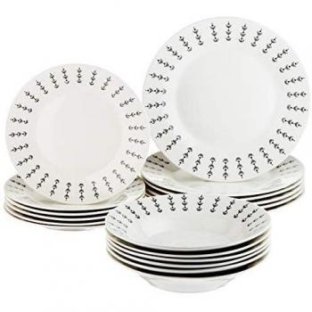 Quid Oslo-Vajilla Porcelana 18 Piezas |para 6 Personas Llanos hondos|6 Platos Postre, Negro, Estandar