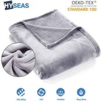 HYSEAS Manta Suave de Microfibra, 220 x 240 cm, Gris Claro, cálida con Tacto de Terciopelo para sofá o Cama, Anti-Arrugas y Transpirable tamaños