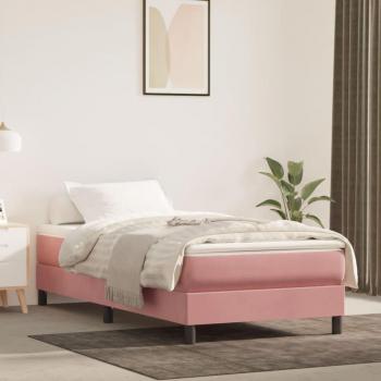 Cama box spring con colchón terciopelo rosa 80x200 cm