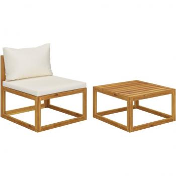 Conjunto de sofá de jardín 2 piezas con cojín en madera maciza de acacia