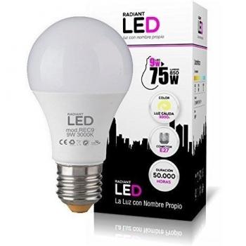 Bombilla LED E27 9W 3000K Luz cálida 850LM Radiant LED