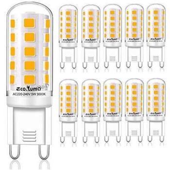 Eco.Luma Bombillas LED G9 5W - Blanco Cálido 3000K, 40W 33W Lampara Halógena Equivalente, 420LM Suficiente Brillante, Sin Parpadeos, No Regulable, 10 unidades.