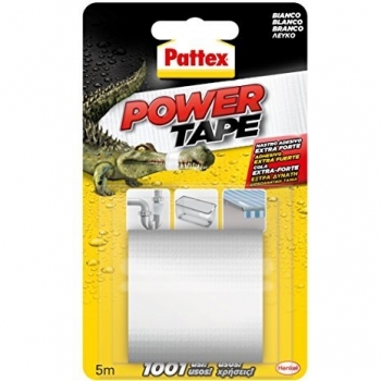 Pattex Power Tape, Cinta Adhesiva Multiusos de Alta Resistencia y Fácil Corte, Blanco, 5 metros