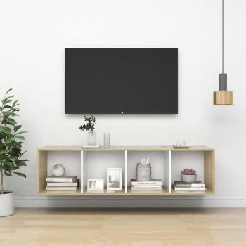 Mueble de TV de pared Sonoma roble blanco 37x37x142,5 cm multicapa