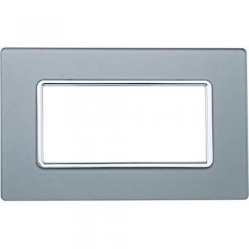 Placa de vidrio plateada para 4 módulos, compatible con Bticino Matix, serie Solar