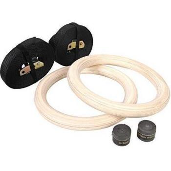 CCLIFE Anillos de Gimnasia de Madera con Correas Hebillas Ajustable, Anillas Entrenamiento Antideslizante, Dimension 28mm,Carga 450KG, para Entrenamiento y Fitness en Casa