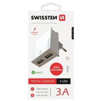 Cargador Doble USB 3A Smart IC con Cable Lightning 1,2m - Blanco