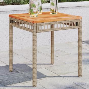 Mesa de jardín de polyrattan y madera de acacia beige mezclado 38x38x42 cm