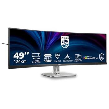 Monitor Curvo Philips 49B2U5900C - 49 Dual QHD 5120x1440, 75Hz, VA, USB-C, HDR400, Altura Ajustable, Altavoces