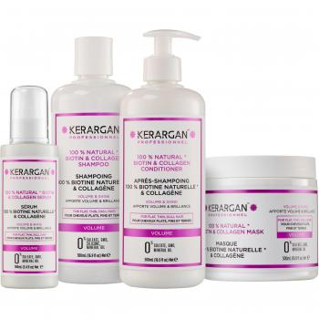 Kerargan - Set de Cuidado Capilar (Champú, Acondicionador, Mascarilla y Serum) con Biotina y Colágeno para Cabello Dañado - Sin Sulfato, Parabeno, Sil