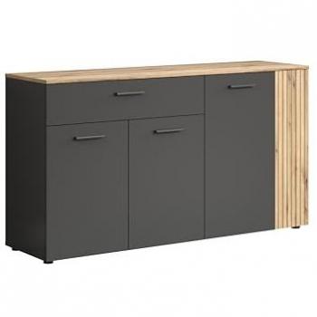 Aparador Calicosy Esteban 3 puertas y 1 cajón L150 cm, Antracita/Roble