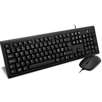 V7 Conjunto de - Teclado (Estándar, Alámbrico, USB, QWERTY, Negro, Ratón Incluido)