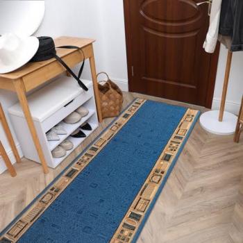 Alfombra de Pasillo Antideslizante Jena Azul 80x340 cm con Refuerzo de Goma