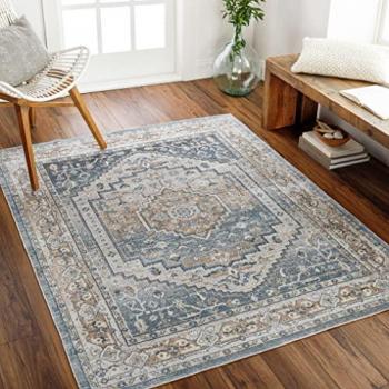 Alfombra Vintage Lavable Azul y Gris Rectangular 160x213 cm - Surya Zaragoza 6 mm