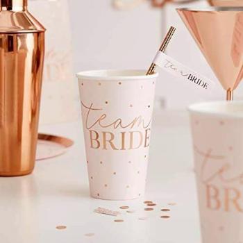 Ginger Ray Juego de 8 vasos de papel grandes laminados en oro rosa para bodas