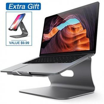 Soporte para Laptop, Soporte Refrigerante Bestand para Macbook & Soporte para Móvil iPhone con Base Antideslizante, Soporte de Sobremesa para Smartphones y Tablets, Gris