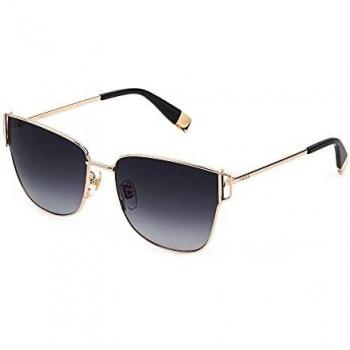 Furla Women's Full-Rim Butterfly Sunglasses with Golden Metal Frame and Blue Lenses, Pink