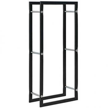 vidaXL Leñero de Acero Accesorios de Organización Chimenea Práctico Carrito Almacenamiento Transporte Leña Sólido Robusto Resistente Negro 44x20x100cm