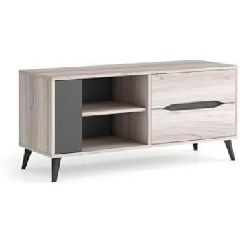 Mueble de TV Modelo Kai - 110 cm con 2 Cajones y 1 Puerta - Acabado Roble/Pizarra - Para Televisores de 32/40/42/50 - Medidas 113x