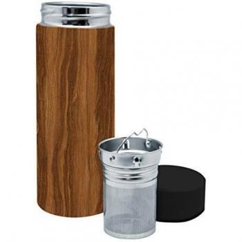 Nerthus Bottles Nerthus FIH 799 Té 300 ml Color Madera, Acero Inoxidable, Doble Pared, Botella Infusor, Termo, 0.30 litros