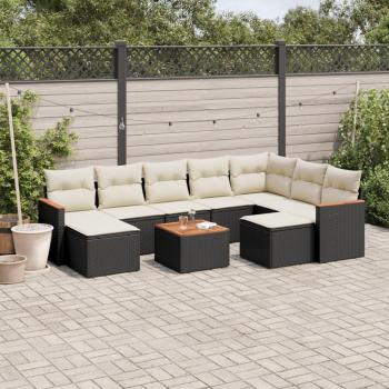 10-Piece Black Poly Rattan Garden Sofa Set with Cushions