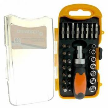 Cromad Kit de Herramientas 30 Piezas con Destornilladores, Puntas y Vasos - Mango Ergonómico con Imanes