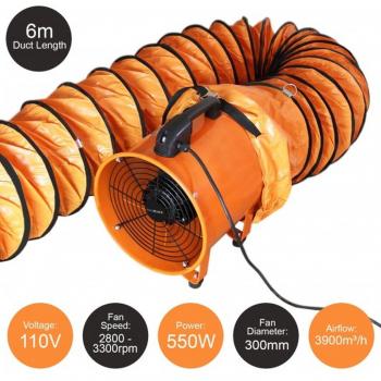 Extractor de Polvo MAXBLAST 300mm 550W 110V con Conducto de 6m - Naranja