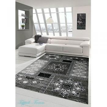 Alfombra oriental Alfombra moderna de diseño con alfombra alfombra de la sala Glitzergarn con lámparas de araña óptica en crema Negro Gris Größe 200x280 cm
