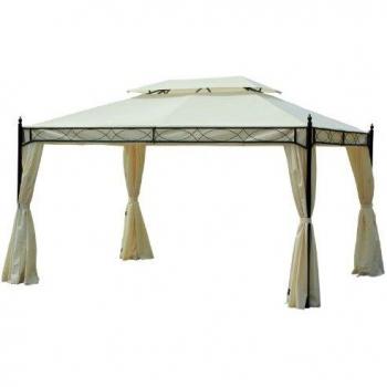 Outsunny Cenador de Jardín 4x3m Pabellón con Techo Doble Transpirable y 4 Cortinas Laterales Extraíbles Carpa de Acero para Fiestas Bodas Eventos al Aire Libre Crema