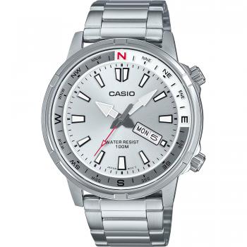 Reloj de pulsera CASIO Collection MTD-130D-7AV con correa de acero inoxidable en color gris plata y resistencia al agua hasta 100 metros