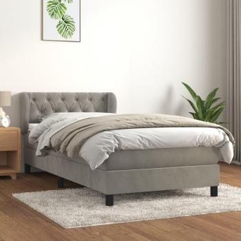Cama box spring blanda con colchón de terciopelo gris claro 80x200 cm