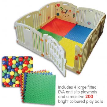 NUEVA VENTURE ALL STARS Playpen del bebé | 8 Pc's XXL incluyendo el Panel de actividad divertida | Esteras del piso cabido y color brillante 200 jugar bolas | Fuerte y Duable - hechos de materiales no tóxicos de alta calidad parque para bebé