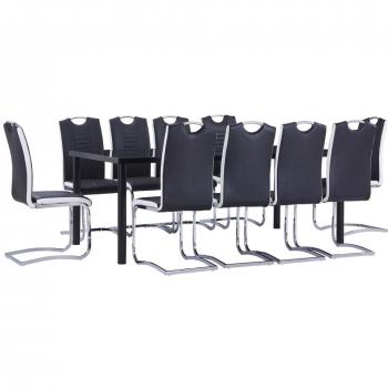 Juego de comedor 11 piezas cuero sintético negro