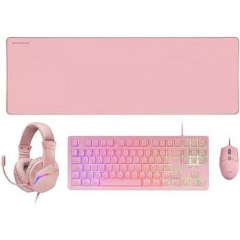 Mars Gaming MCP-RGB3PPT Combo Gaming 4 en 1 Teclado FRGB + Ratón RGB Flow 3200 DPI + Auriculares Over-Ear RGB + Alfombrilla XXL Rosa Portugués