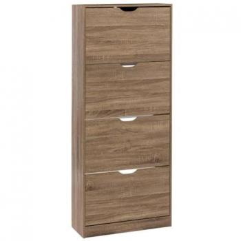 Zapatero Vertical 4 Cajones Efecto Roble Natural - Amplio Almacenamiento para 24 Pairs de Zapatos