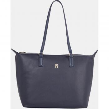 Bolso de hombro tipo tote azul marino con logotipo metalizado