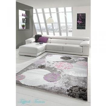 Alfombra diseñador Alfombra moderna alfombra de lana salón alfombra de lana alfombra con patrón de círculo gris rosado crema púrpura Größe 200 x 290 cm