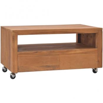 Solid Teak Wood Mobile TV Stand with Wheels 31.5x19.7x16.5