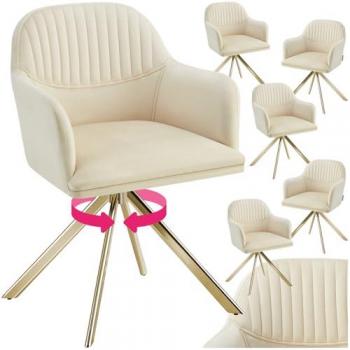 Silla de comedor giratoria de terciopelo Lona, 56 x 59 x 81 cm, Acolchado grueso, Respaldo continuo, Amplio asiento con reposabrazos, Patas de acero giratorias