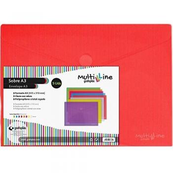 Grafoplás 04872451 － Carpeta sobre plástico A3 －5 unidades color rojo