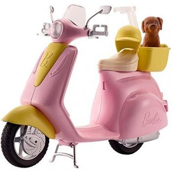 Barbie Moto Scooter rosa de muñeca y perrito
